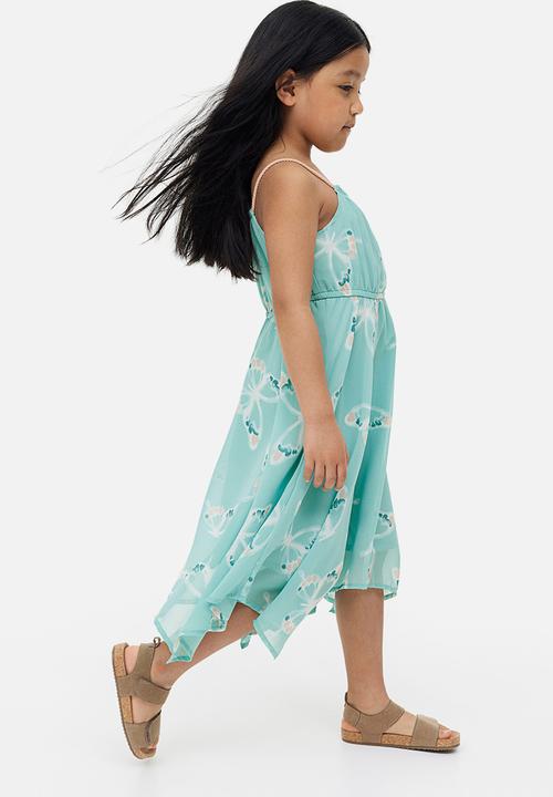 H&M - Asymmetric chiffon dress - light turquoise butterflies 