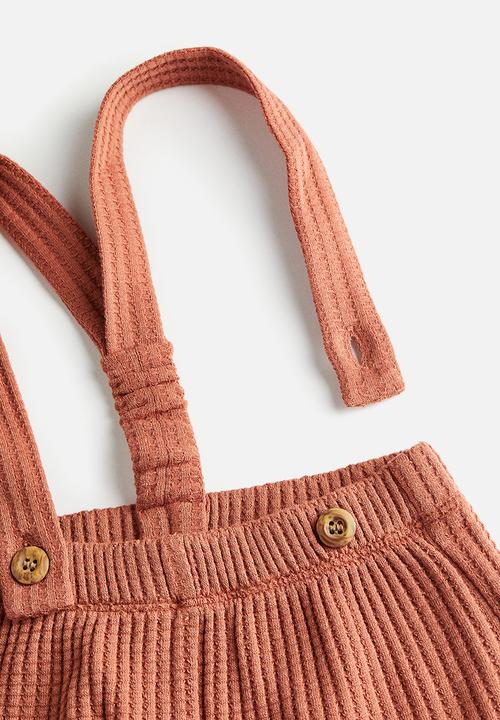 H&M - 2-Piece dungaree shorts set - rust red striped 