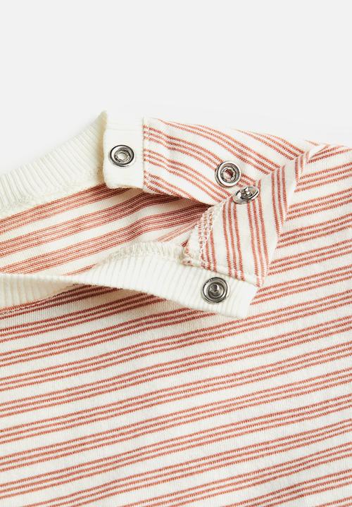H&M - 2-Piece dungaree shorts set - rust red striped 