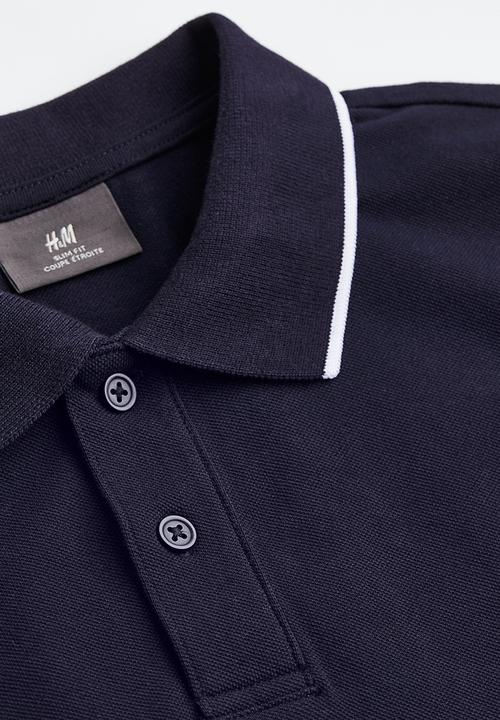 H&M - Slim fit cotton polo shirt - navy blue