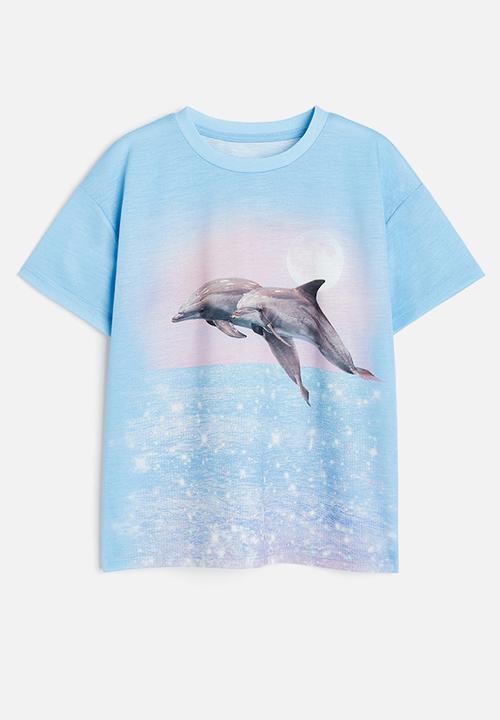 H&M - Oversized t-shirt - light blue dolphins 