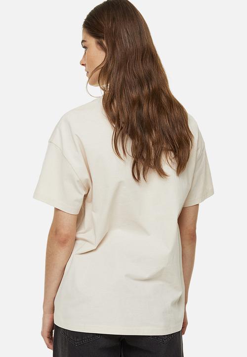 H&M - Oversized printed t-shirt - light beige metallica 