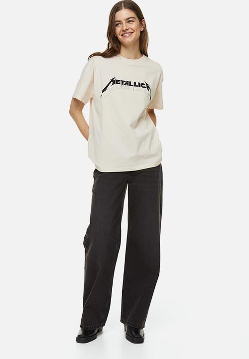 H&M - Oversized printed t-shirt - light beige metallica 
