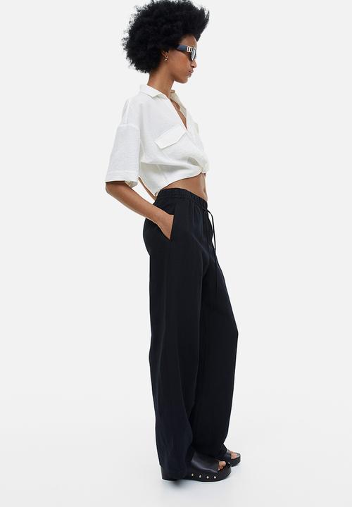 H&M - Linen-blend pull-on trousers - black