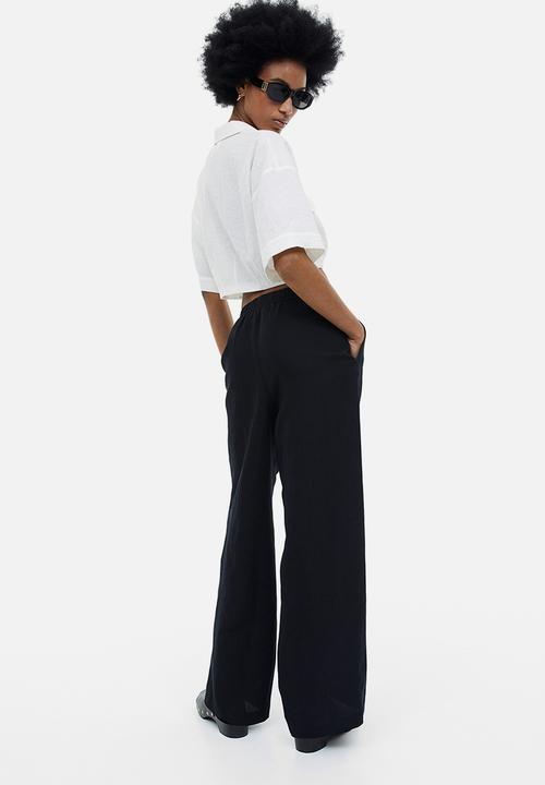 H&M - Linen-blend pull-on trousers - black