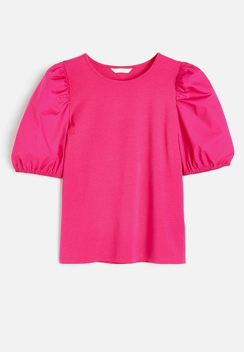 H&M - Puff-sleeved top - cerise