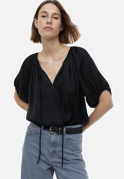 H&M - Oversized tie-top blouse - black