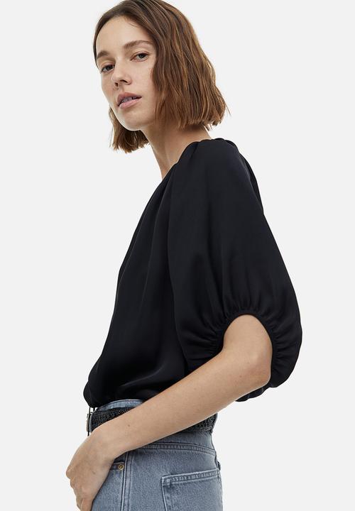 H&M - Oversized tie-top blouse - black