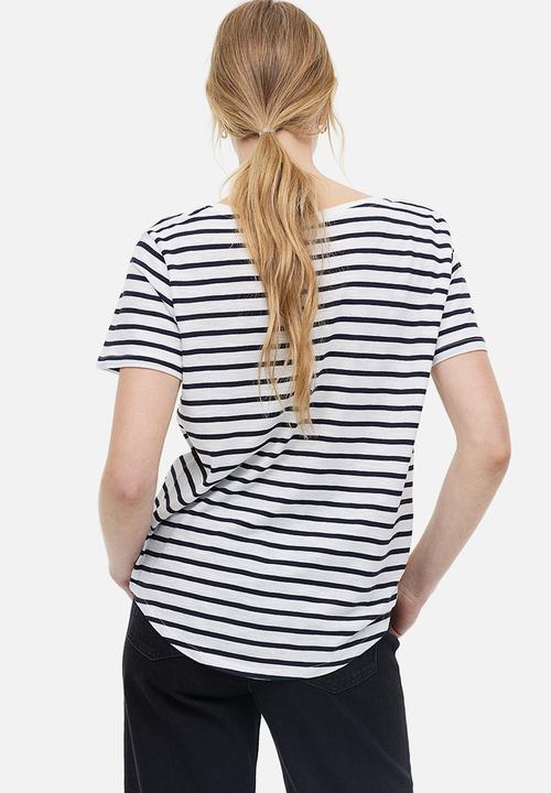 H&M - Modal-blend t-shirt - white & dark blue striped