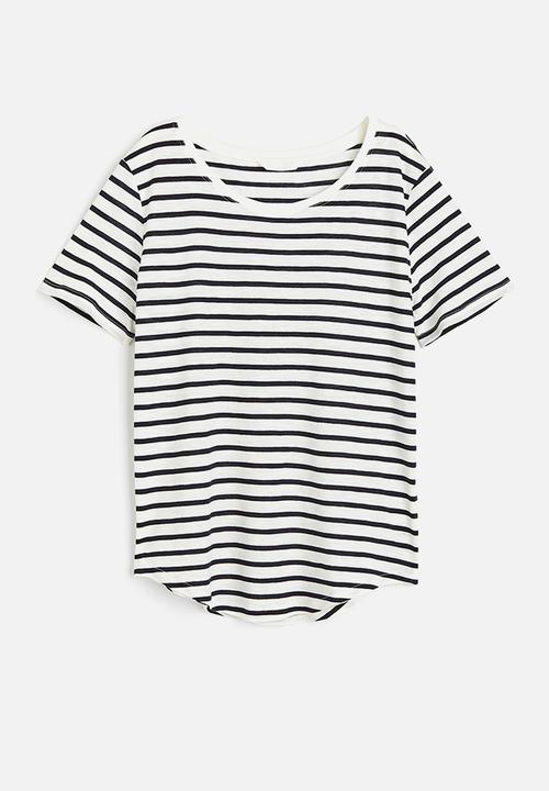 H&M - Modal-blend t-shirt - white & dark blue striped
