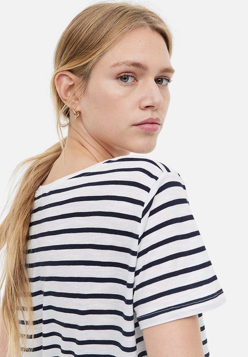 H&M - Modal-blend t-shirt - white & dark blue striped