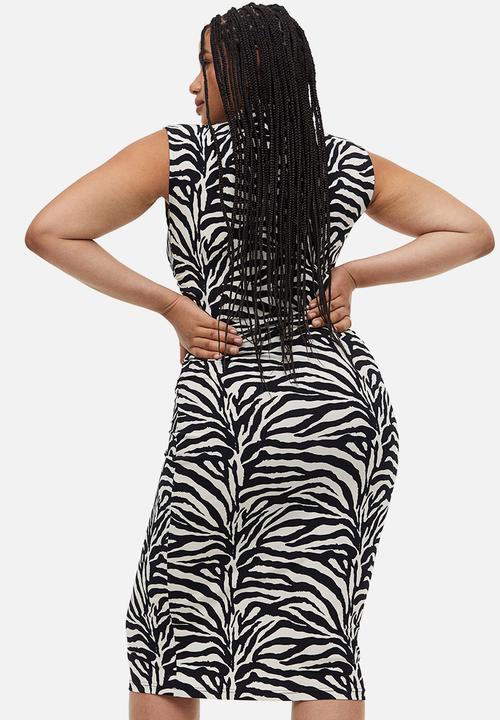 H&M - Gathered bodycon dress - black zebra print