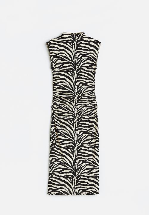 H&M - Gathered bodycon dress - black zebra print