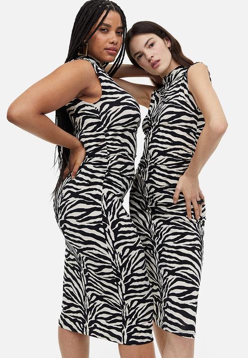 H&M - Gathered bodycon dress - black zebra print