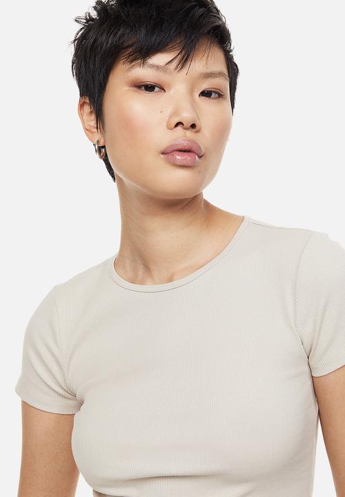 H&M - Ribbed T-shirt - light beige