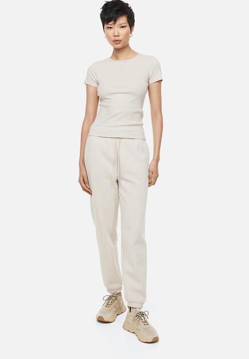 H&M - Ribbed T-shirt - light beige