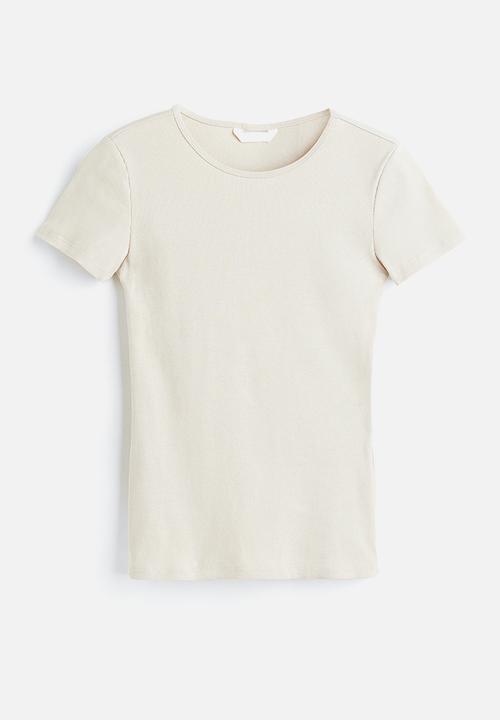 H&M - Ribbed T-shirt - light beige