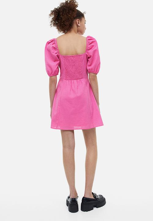 H&M - Puff-sleeved dress - cerise