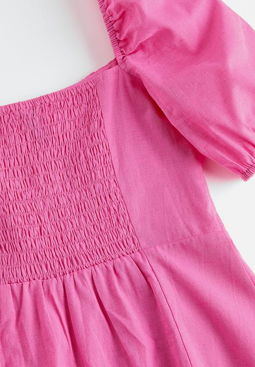 H&M - Puff-sleeved dress - cerise