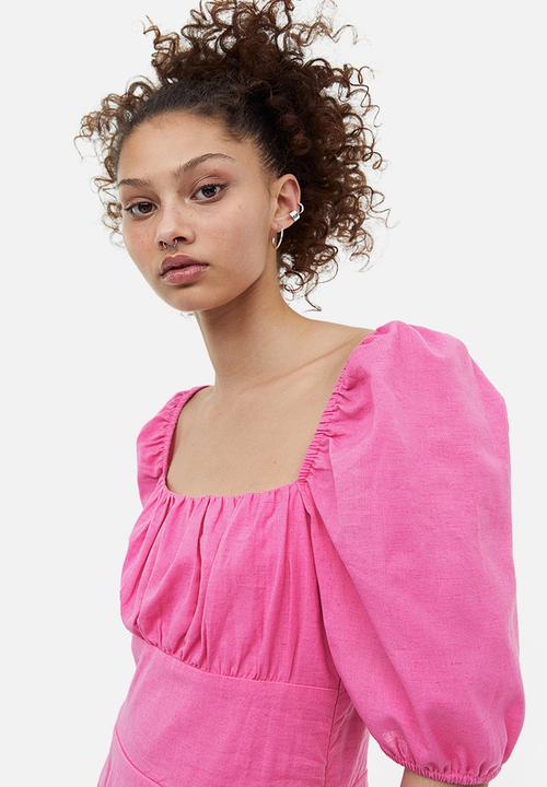 H&M - Puff-sleeved dress - cerise