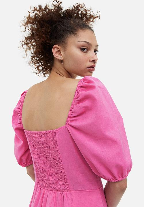 H&M - Puff-sleeved dress - cerise