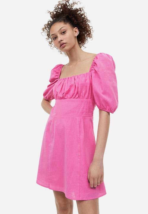 H&M - Puff-sleeved dress - cerise