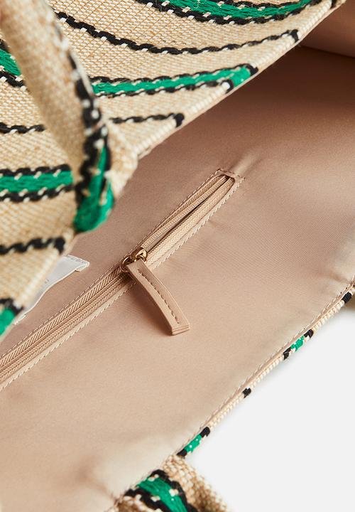 H&M - Jacquard-weave handbag - beige / striped 