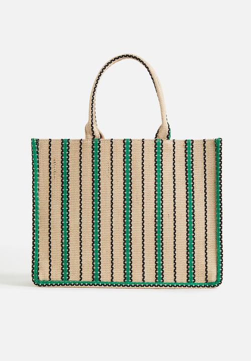 H&M - Jacquard-weave handbag - beige / striped 