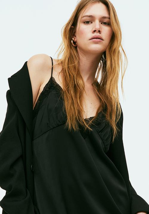 H&M - Lace-trimmed slip dress - black