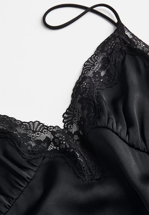 H&M - Lace-trimmed slip dress - black