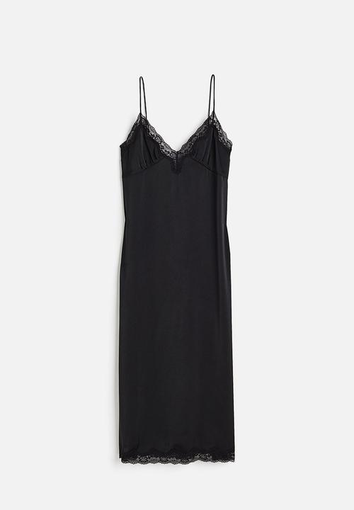 H&M - Lace-trimmed slip dress - black