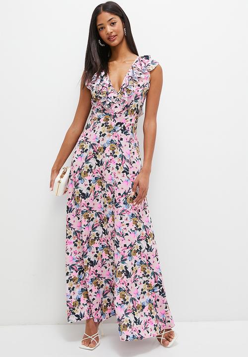 MILLA - Statement ruffle tiered maxi dress - blush florals