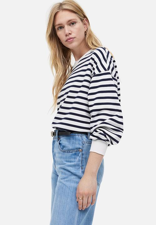 H&M - Sweatshirt - white & dark blue striped