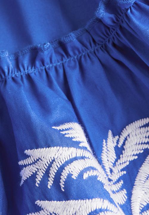 H&M - Embroidered cotton dress - bright blue 