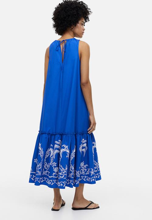 H&M - Embroidered cotton dress - bright blue 