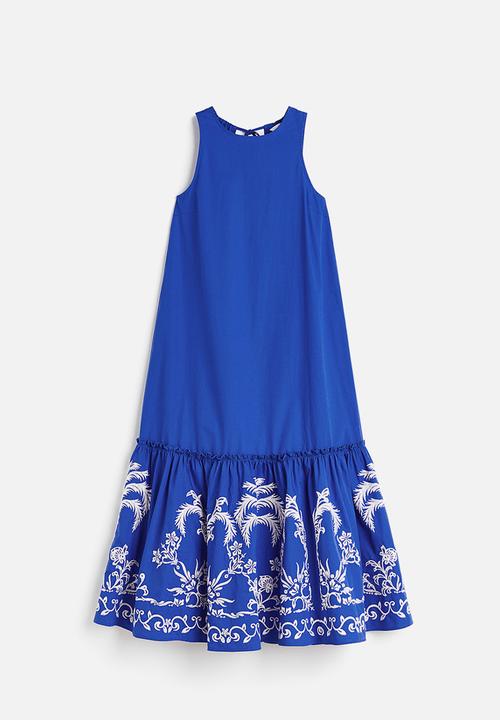 H&M - Embroidered cotton dress - bright blue 
