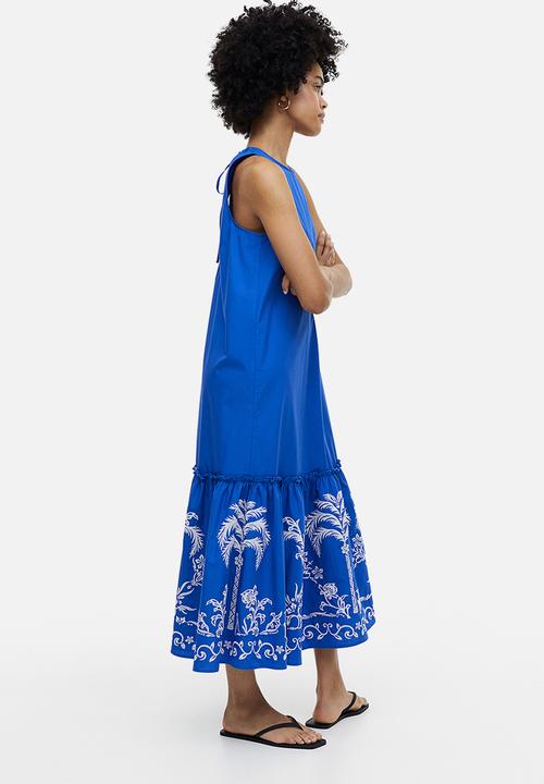 H&M - Embroidered cotton dress - bright blue 