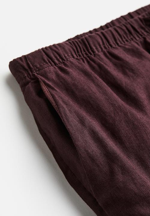 H&M - Wide linen-blend trousers - dark brown 
