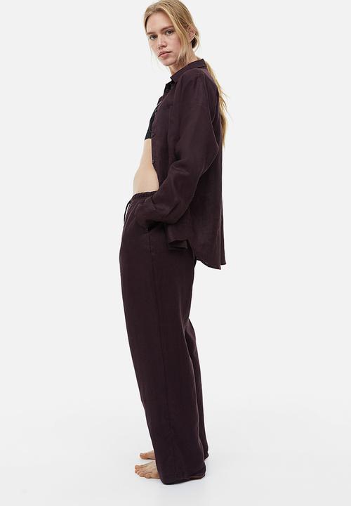H&M - Wide linen-blend trousers - dark brown 