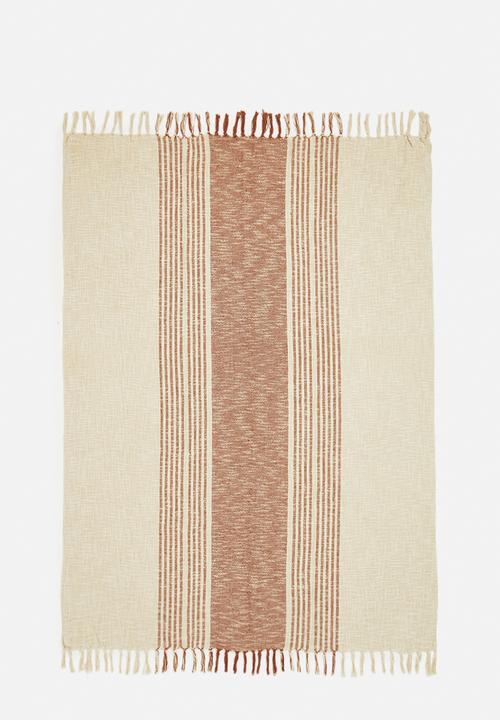 H&S - Ezra striped cotton throw - terracotta