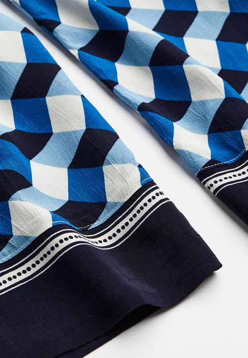 H&M - Wide patterned trousers - bright blue / patterned 