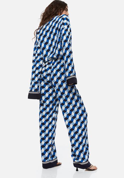 H&M - Wide patterned trousers - bright blue / patterned 
