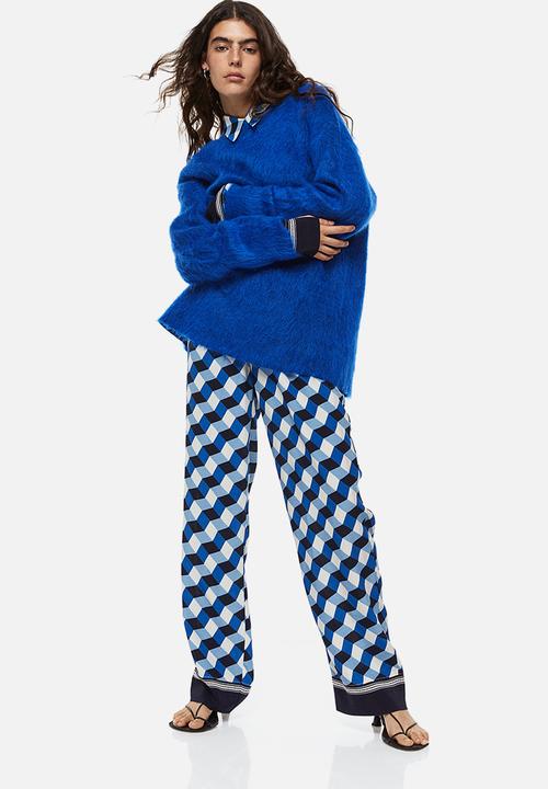 H&M - Wide patterned trousers - bright blue / patterned 