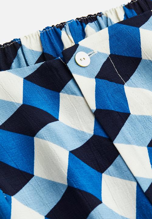 H&M - Wide patterned trousers - bright blue / patterned 