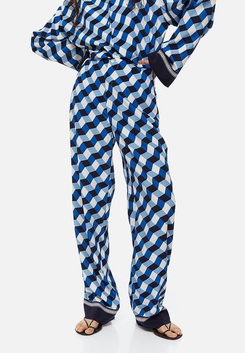 H&M - Wide patterned trousers - bright blue / patterned 