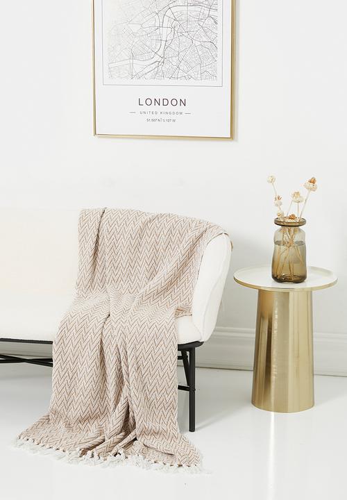 H&S - Herringbone cotton throw - natural & beige