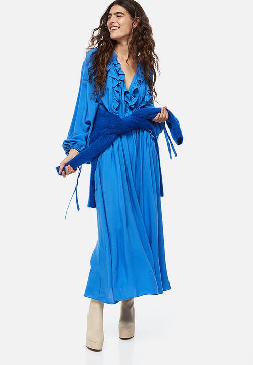 H&M - Voluminous frill-trimmed dress - bright blue