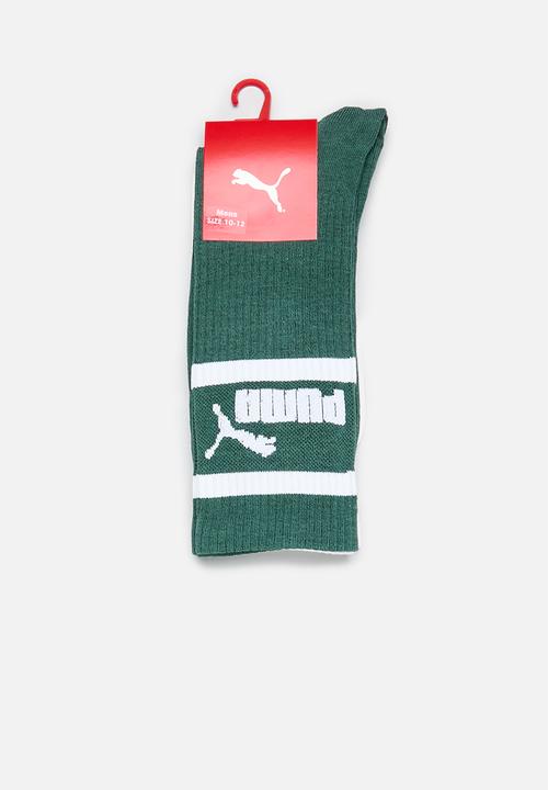 PUMA - Mens 2 pack brand socks - green & white