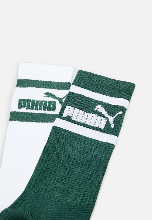 PUMA - Mens 2 pack brand socks - green & white