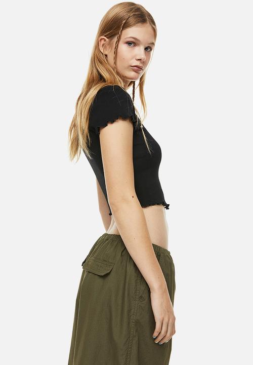 H&M - Button-front cropped top - black